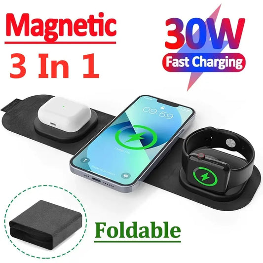 30W 3 en 1 cargador inalámbrico magnético para iPhone