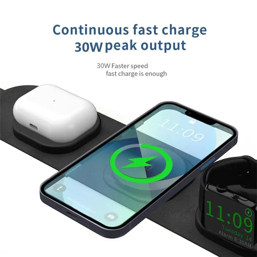 30W 3 In 1 Magnetic Wireless Charger Pad For iPhone