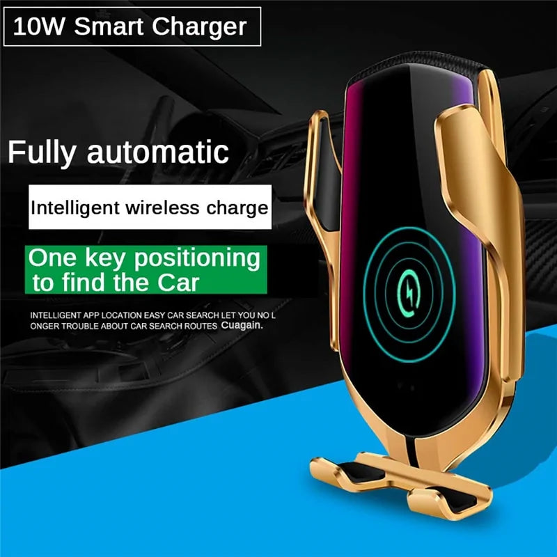 10W Automatic Clamping Car Wireless Charger Stand for iPhone, Huawei, LG